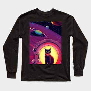 Cat On Space Comic Artwork Style Long Sleeve T-Shirt